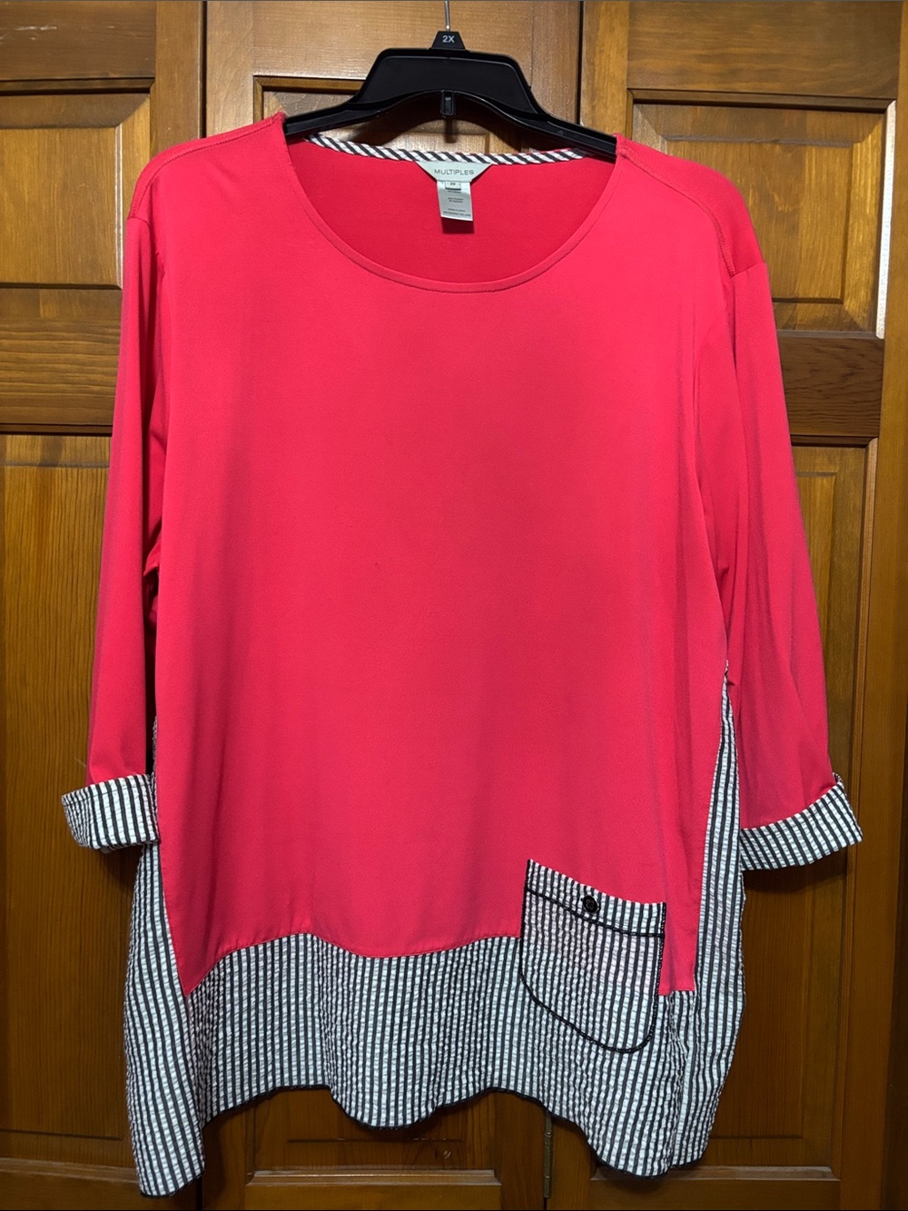 Multiples Bright pink Tunic with Black-and-White Striped Hem